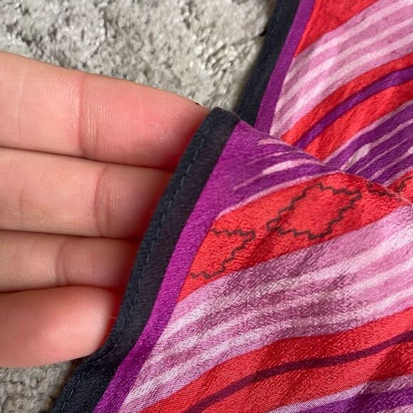 Vintage Anne Klein Silk Parallegram Neck Scarf w/ Striped Southwestern Style Pat - Picture 7 of 9